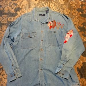 💥SALE Vtg Enro denim embroidered Native American long sleeve shirt